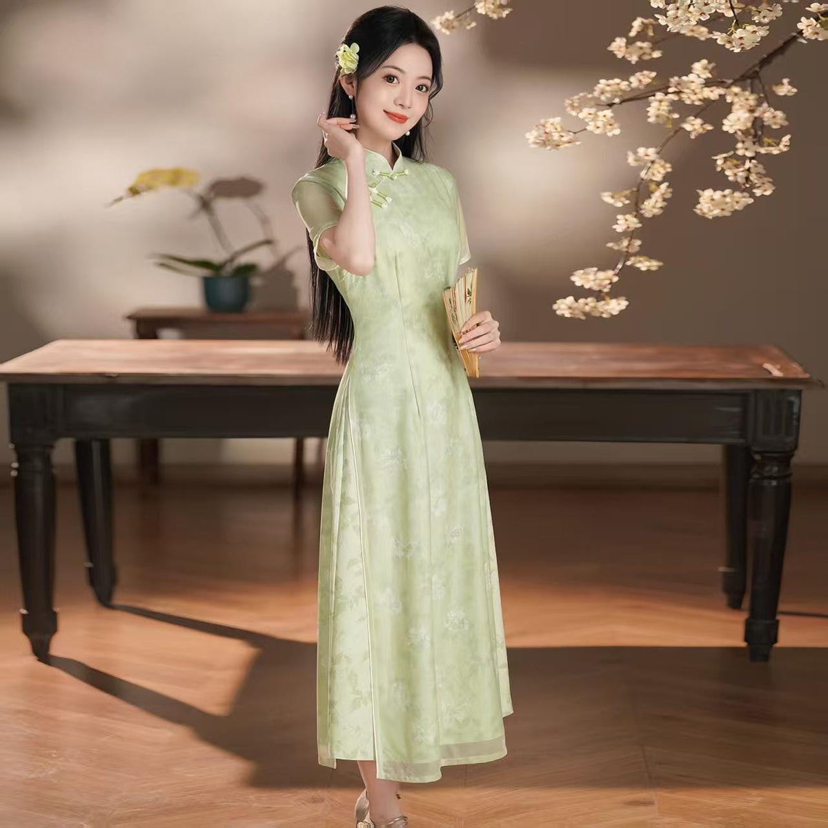 Women's Green Vintage Qipao Cheongsam Dress – additional product view