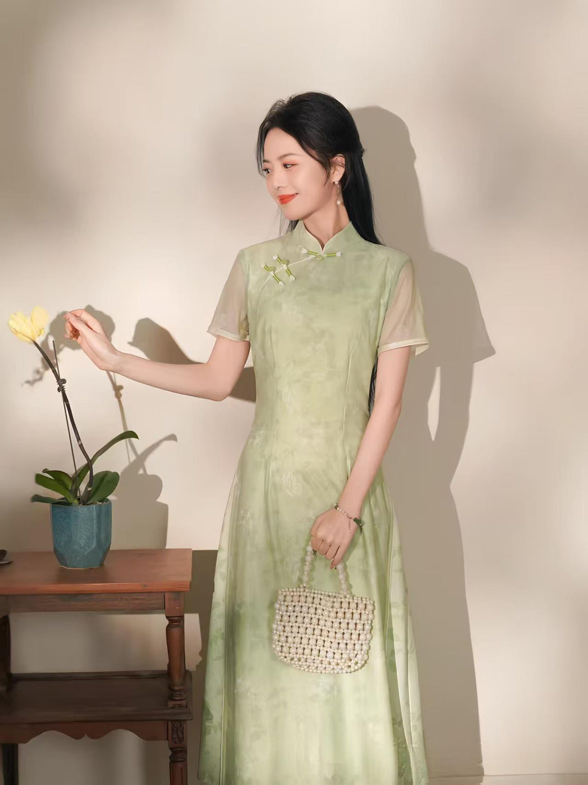 Women's Green Vintage Qipao Cheongsam Dress – additional product view
