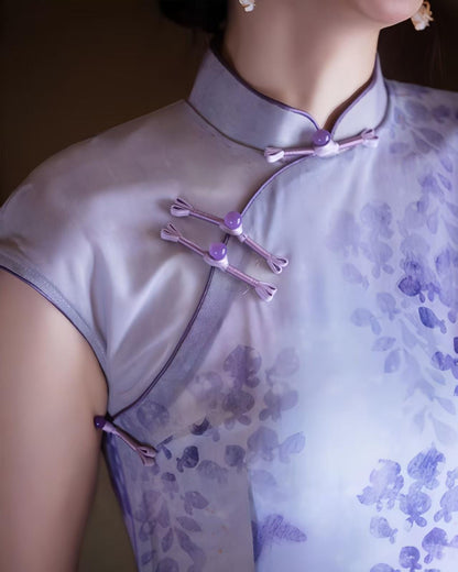 Women's Purple Vintage Qipao Cheongsam Dress – Maxi Fitted – additional product view