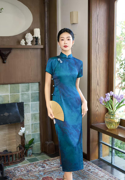 Women's Blue Vintage Qipao Cheongsam Dress – additional product view