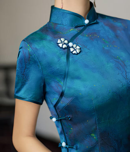 Women's Blue Vintage Qipao Cheongsam Dress – additional product view
