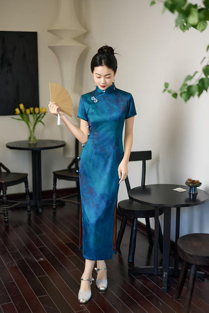Women's Blue Vintage Qipao Cheongsam Dress – additional product view