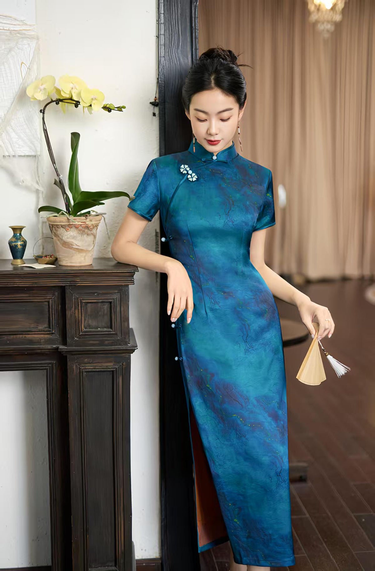 Women's Blue Vintage Qipao Cheongsam Dress