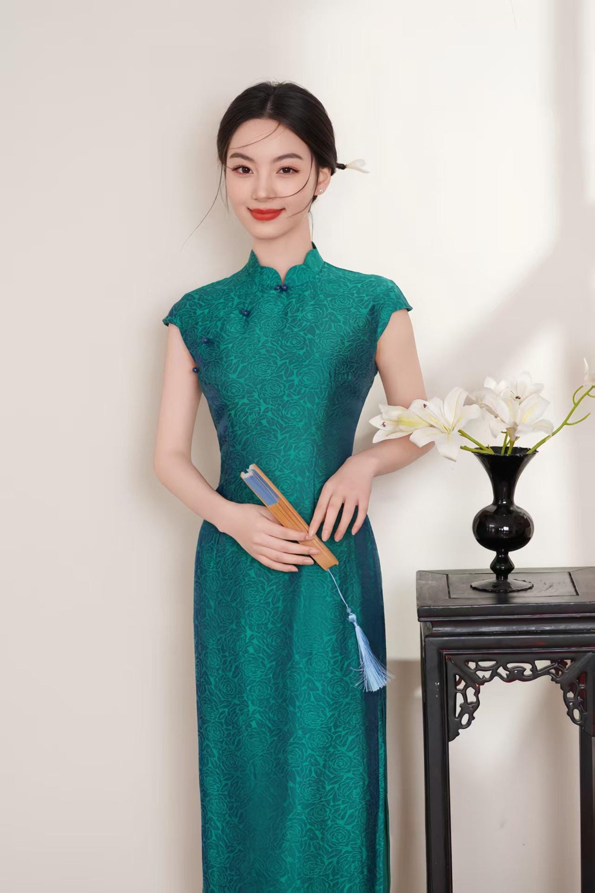 Women's Green Vintage Qipao Cheongsam Dress – additional product view