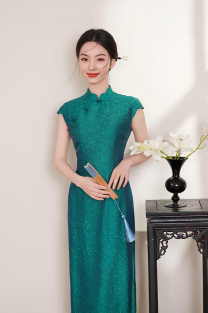 Women's Green Vintage Qipao Cheongsam Dress – additional product view