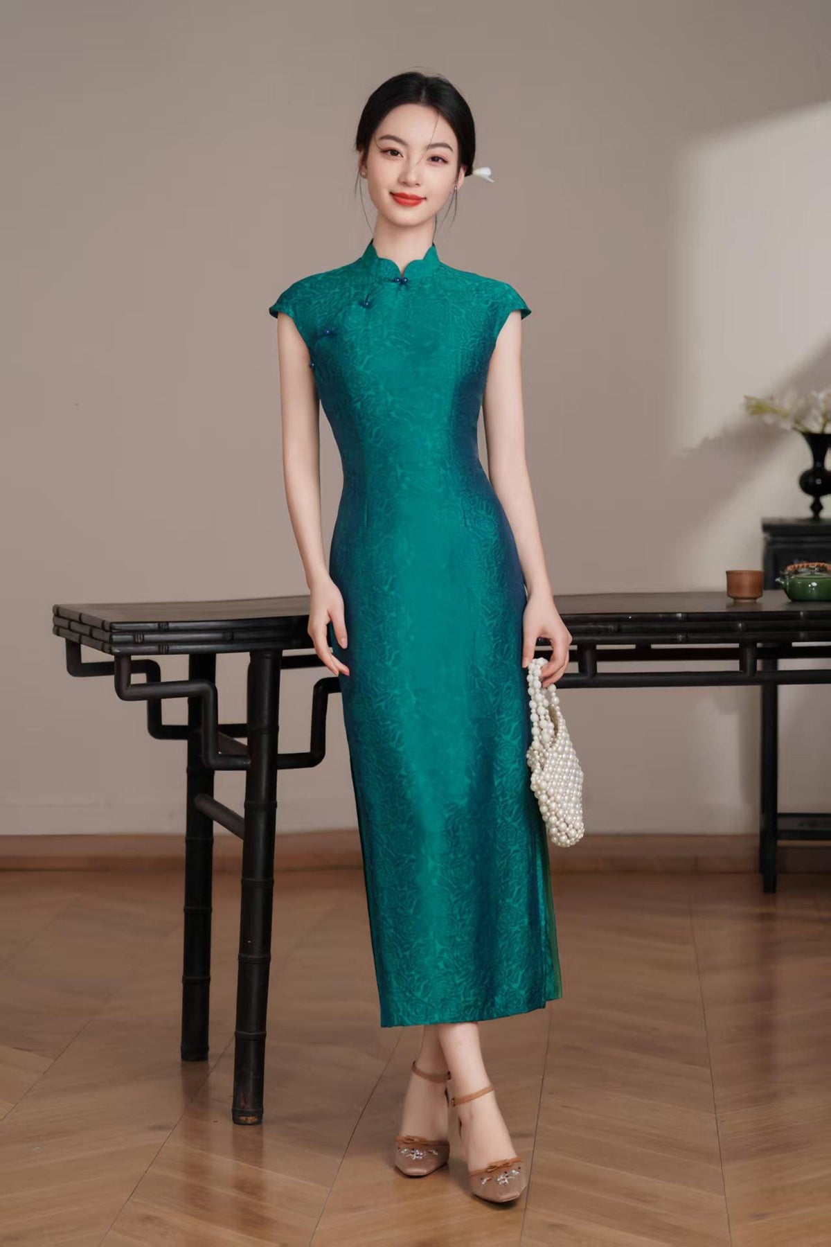 Women's Green Vintage Qipao Cheongsam Dress – additional product view