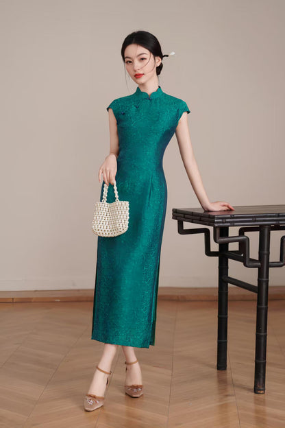 Women's Green Vintage Qipao Cheongsam Dress – additional product view