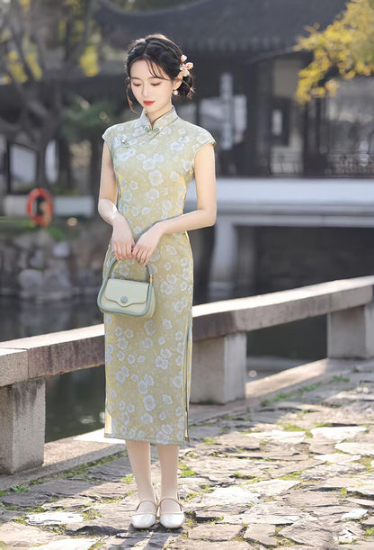 Women's Green Floral Qipao Cheongsam Dress – additional product view
