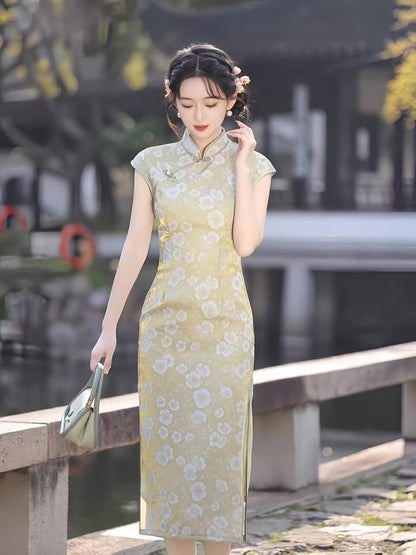 Women's Green Floral Qipao Cheongsam Dress – additional product view