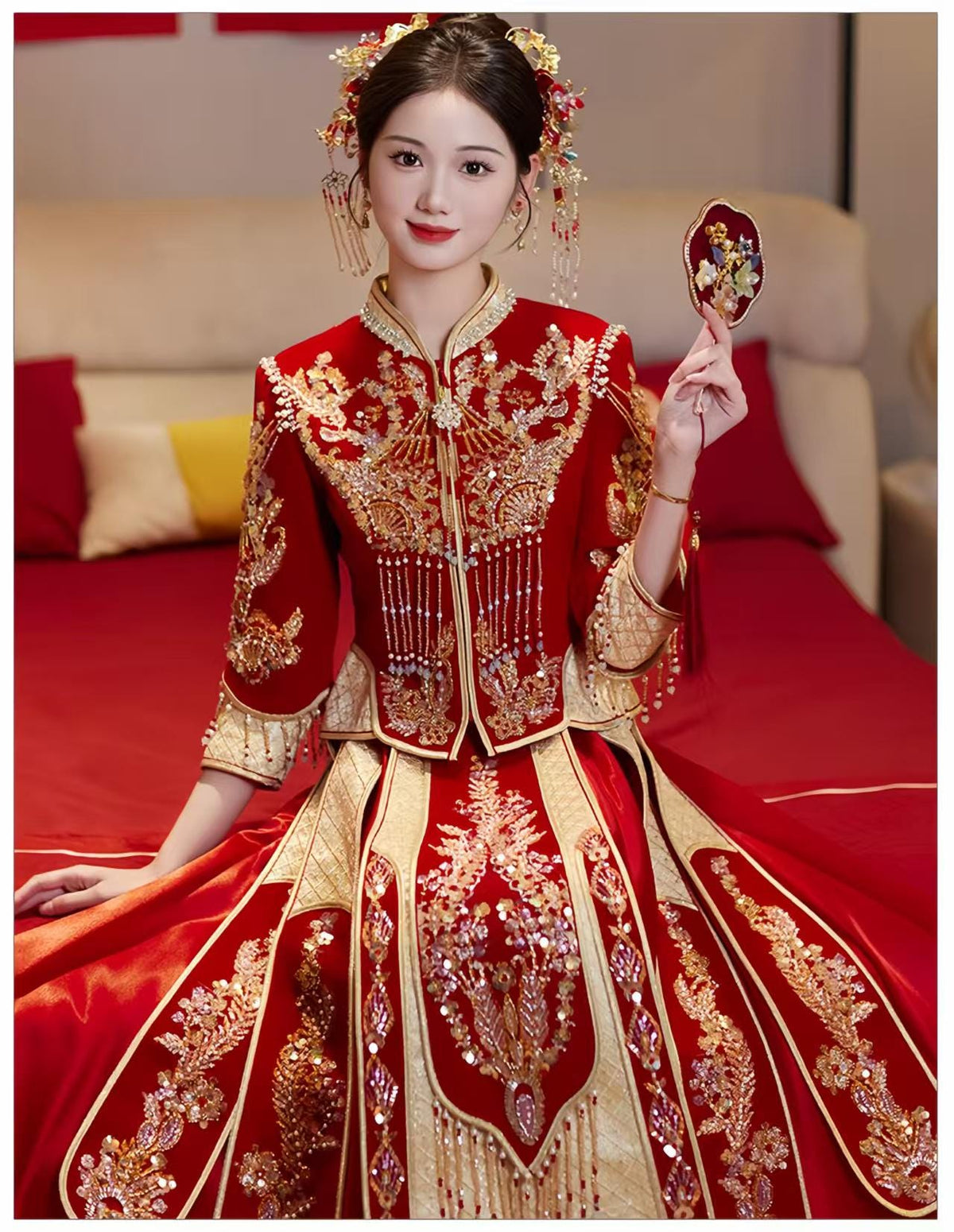 Women's Red Embroidered Qipao Cheongsam Dress – Dragon – additional product view