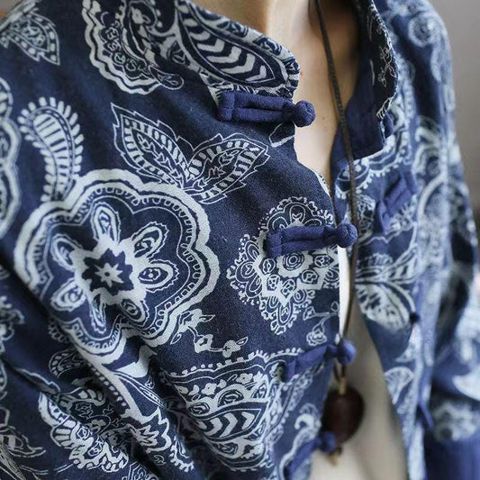 Women's Blue Vintage Chinese Tang Jacket – additional product view