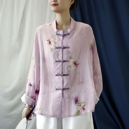 Women's Pink Floral Chinese Tang Jacket – additional product view
