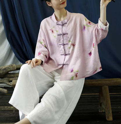Women's Pink Floral Chinese Tang Jacket – additional product view