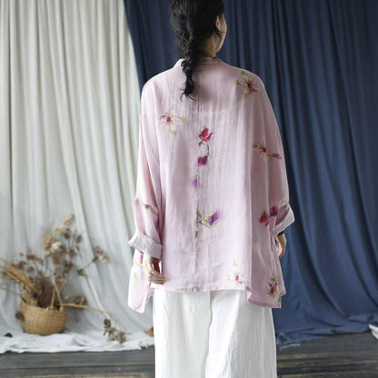 Women's Pink Floral Chinese Tang Jacket – additional product view