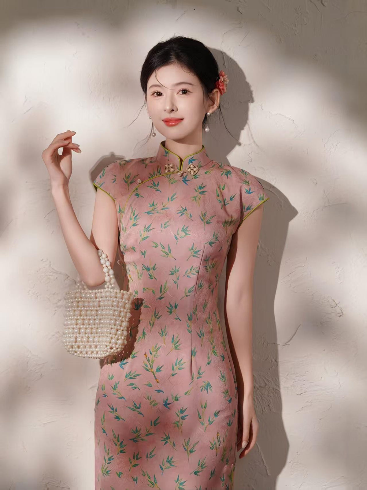 Women's Pink Vintage Satin Qipao Cheongsam Dress – additional product view