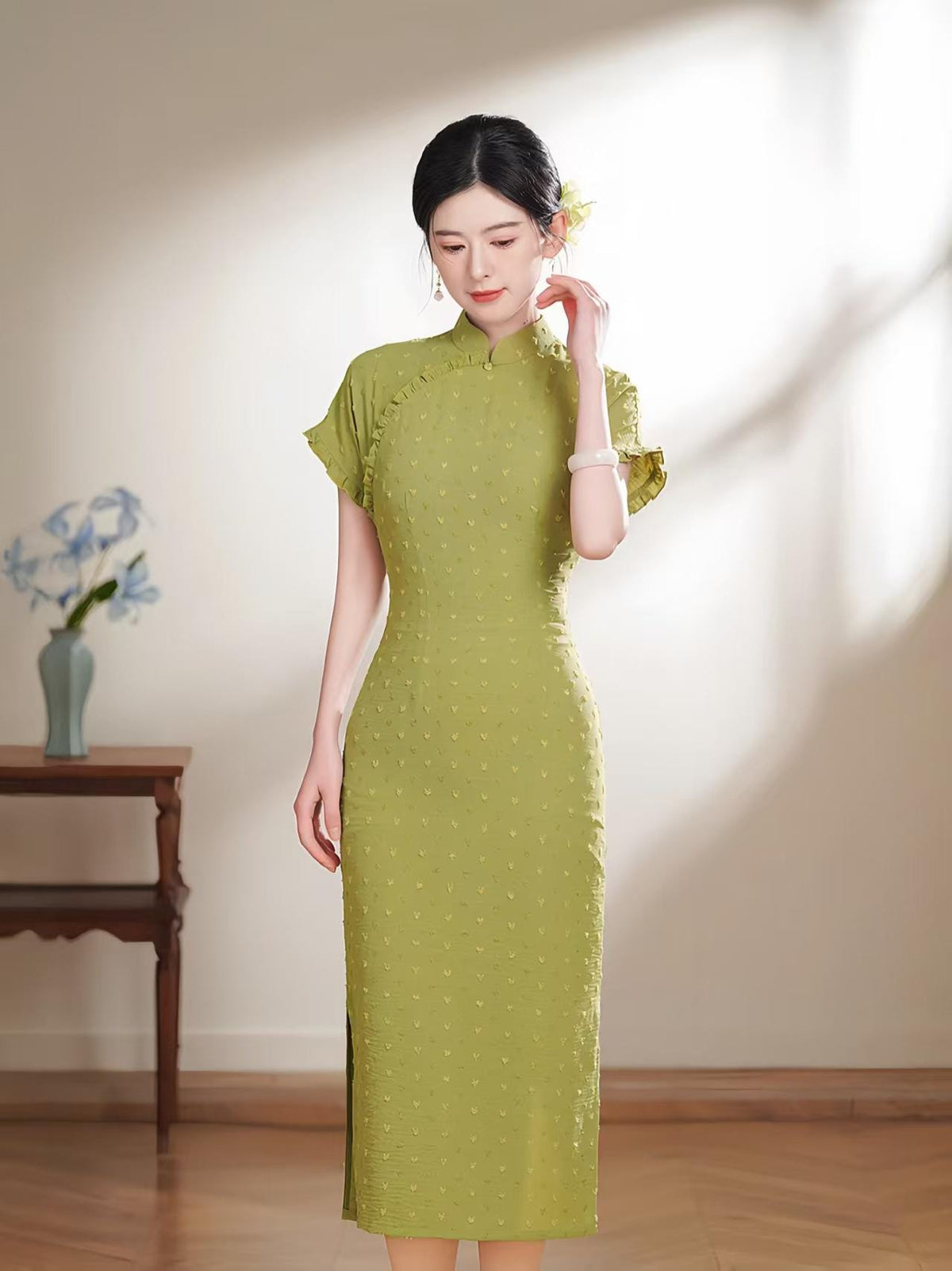 Women's Green Vintage Qipao Cheongsam Dress – additional product view