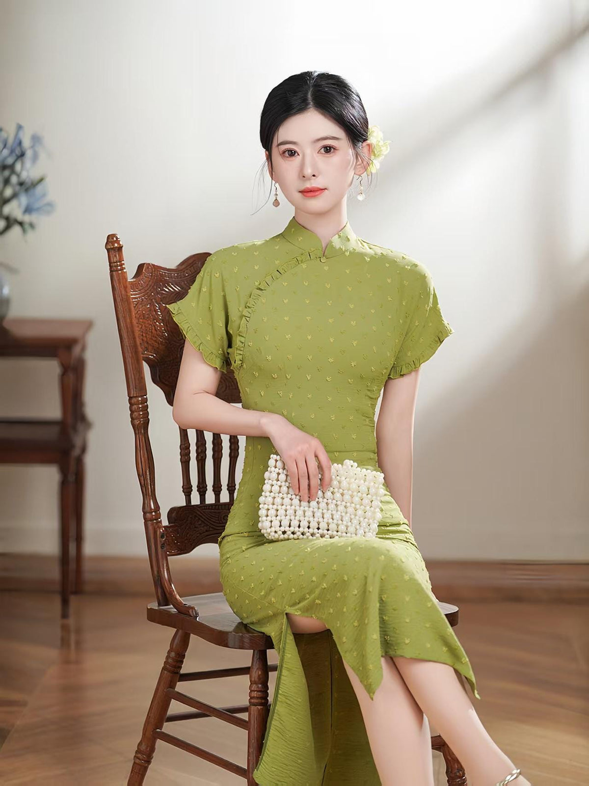 Women's Green Vintage Qipao Cheongsam Dress – additional product view
