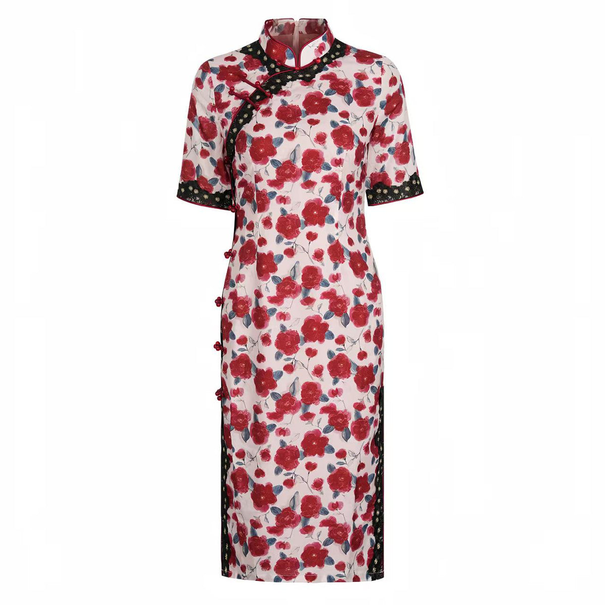 Women's Pink Floral Qipao Cheongsam Dress – additional product view