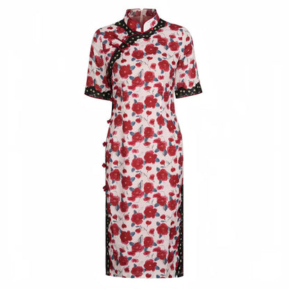 Women's Pink Floral Qipao Cheongsam Dress – additional product view