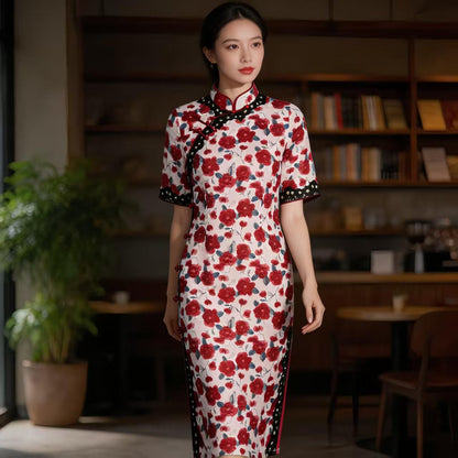 Women's Pink Floral Qipao Cheongsam Dress – additional product view