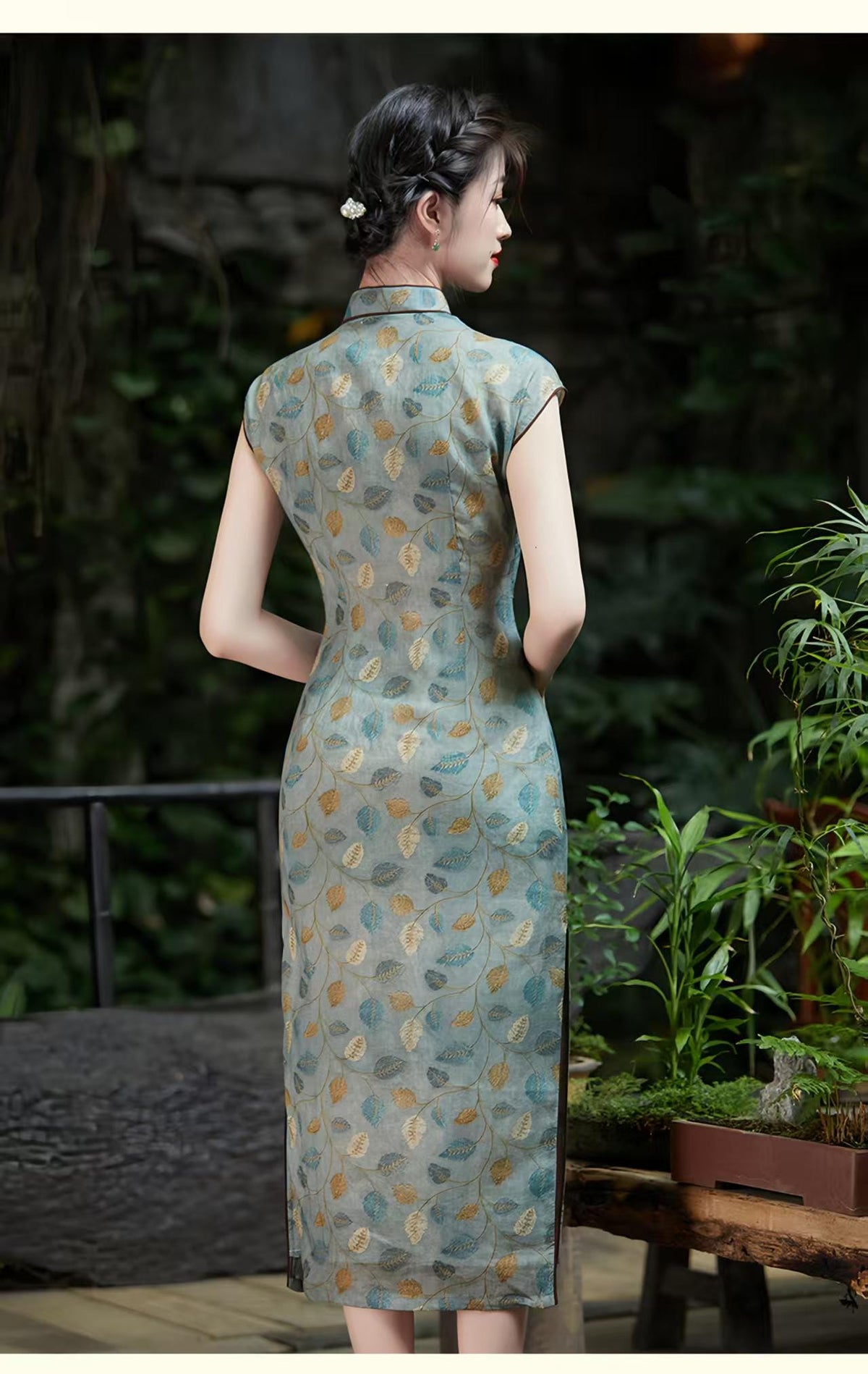 Women's Blue Vintage Qipao Cheongsam Dress – Printed – additional product view