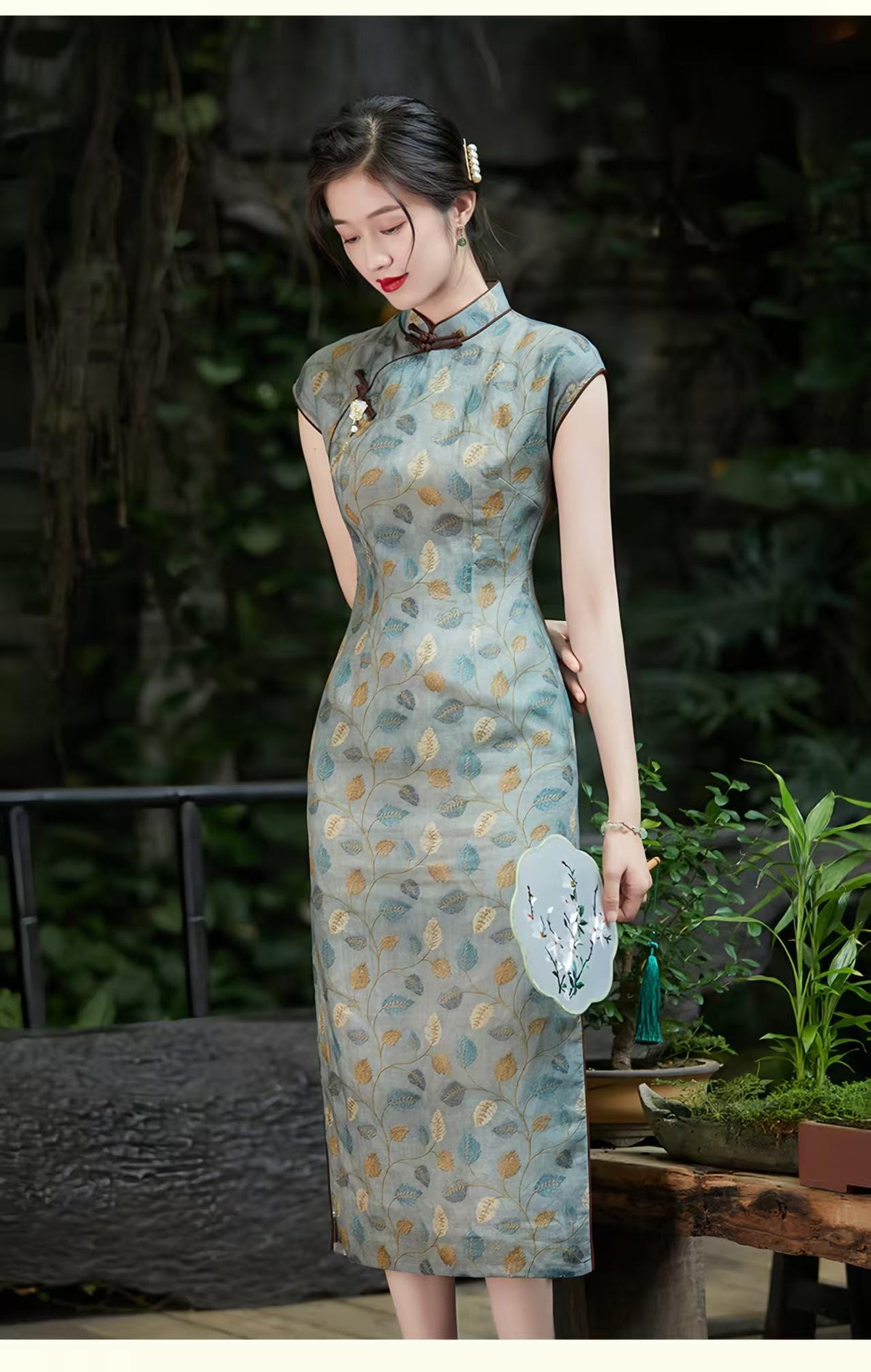 Women's Blue Vintage Qipao Cheongsam Dress – Printed – additional product view