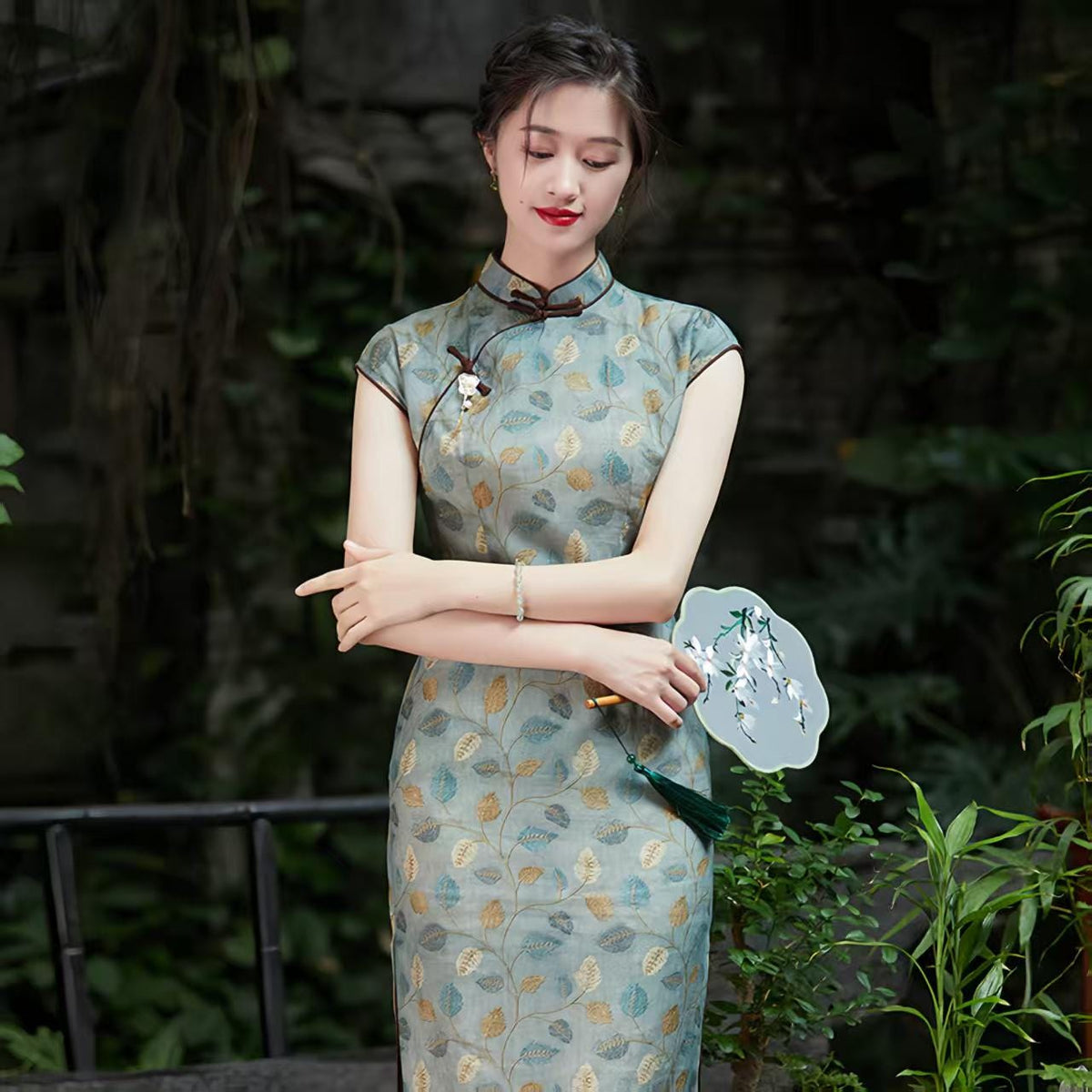 Women's Blue Vintage Qipao Cheongsam Dress – Printed – additional product view