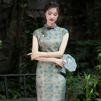 Women's Blue Vintage Qipao Cheongsam Dress – Printed – additional product view