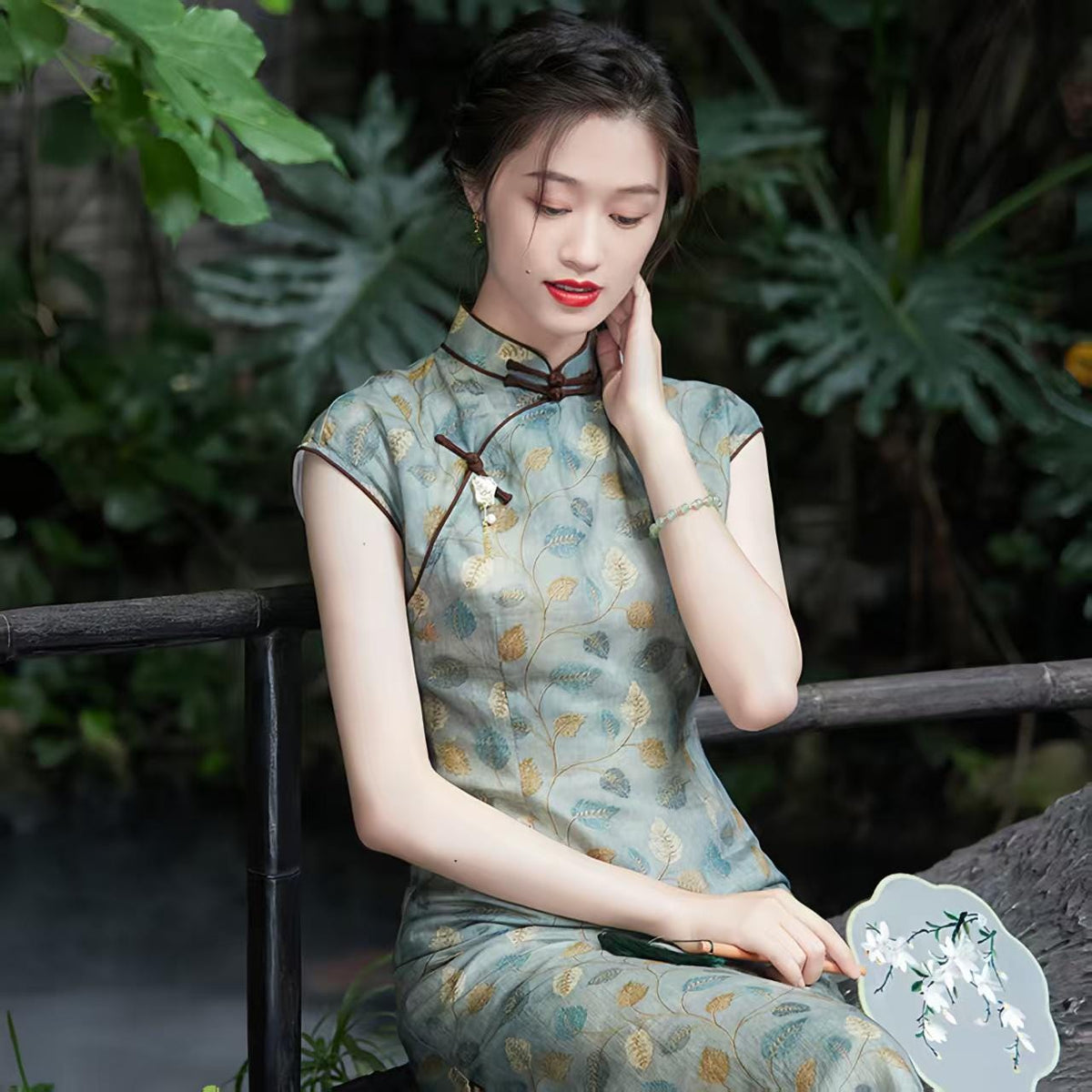 Women's Blue Vintage Qipao Cheongsam Dress – Printed – additional product view