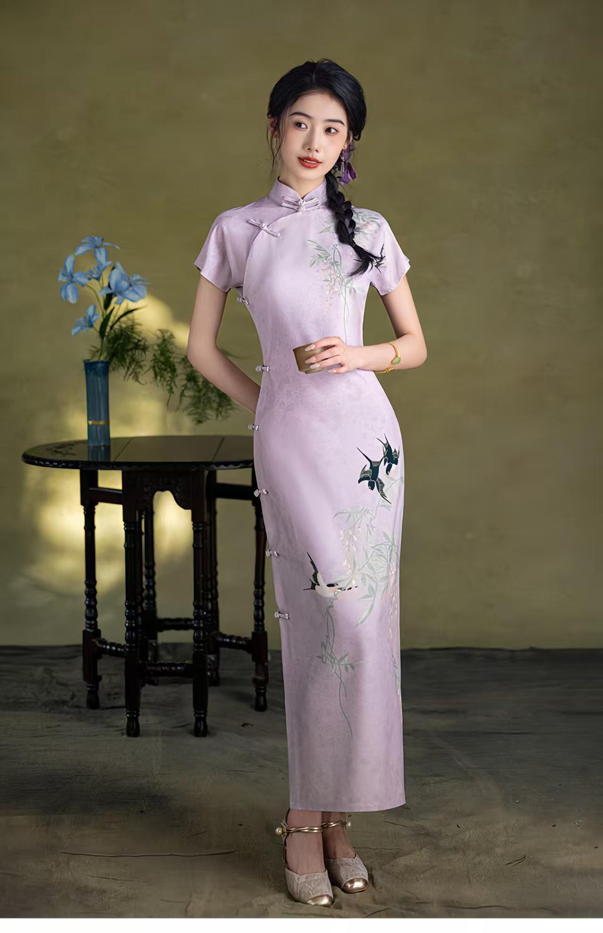 Women's Embroidered Qipao Cheongsam Dress – Linen – additional product view