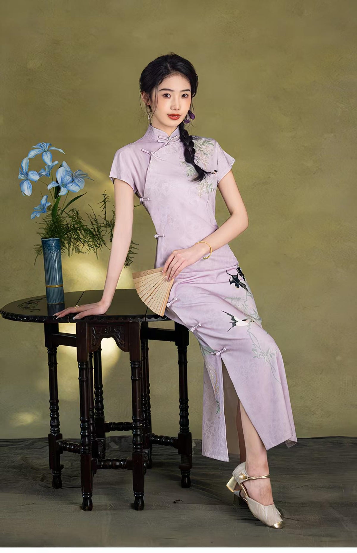 Women's Embroidered Qipao Cheongsam Dress – Linen – additional product view