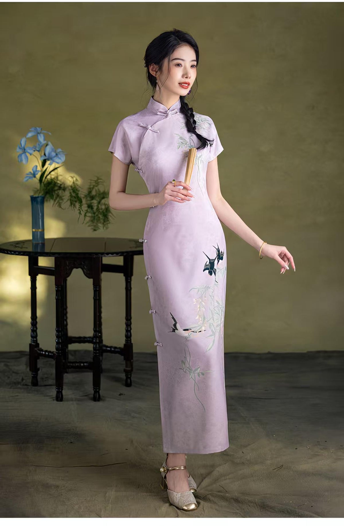 Women's Embroidered Qipao Cheongsam Dress – Linen – additional product view