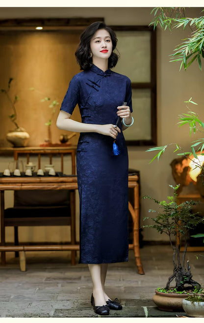 Women's Blue Vintage Qipao Cheongsam Dress – Cotton