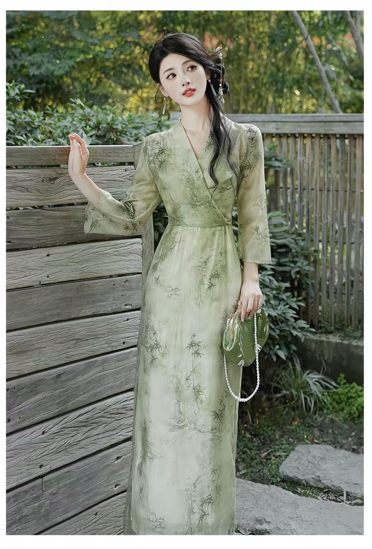 Women's Green Elegant Modern Chinese Two-Piece Set – additional product view