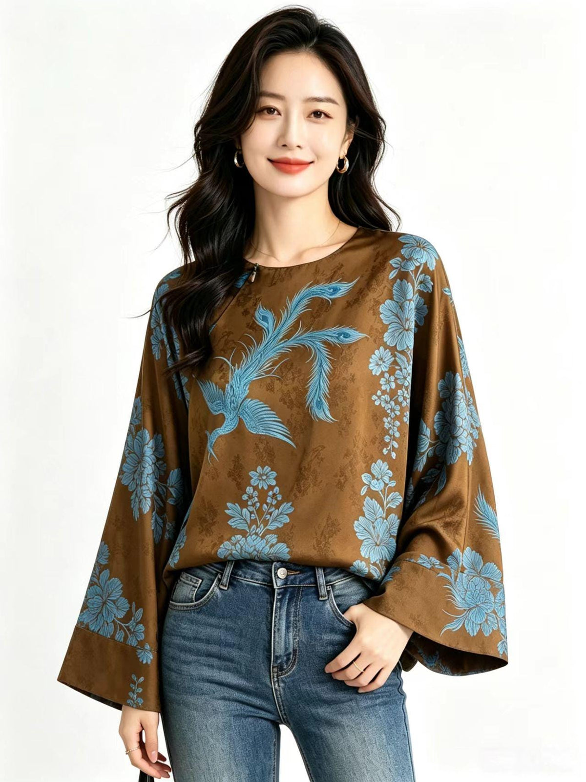 Women's Vintage Silk Chinese Style Blouse – Relaxed Fit – additional product view
