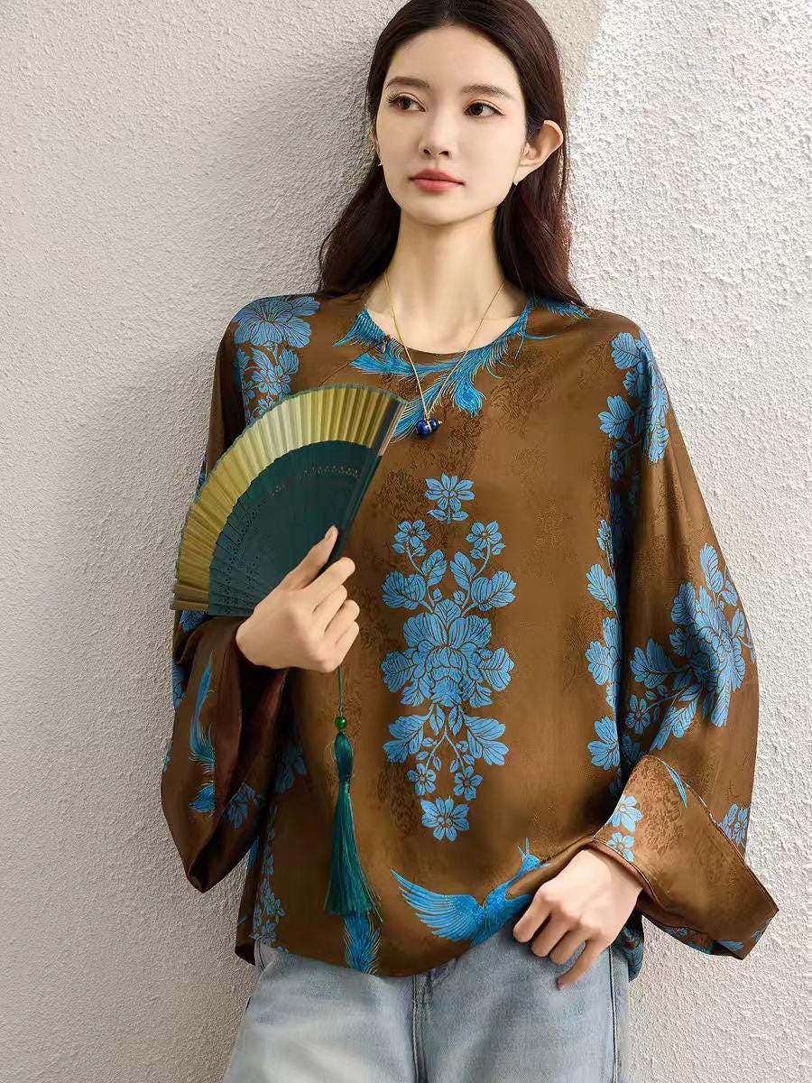 Women's Vintage Silk Chinese Style Blouse – Relaxed Fit