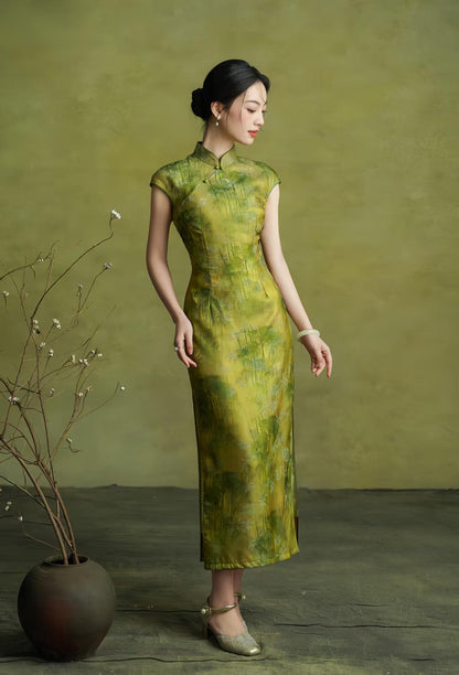 Women's Green Vintage Satin Qipao Cheongsam Dress – additional product view