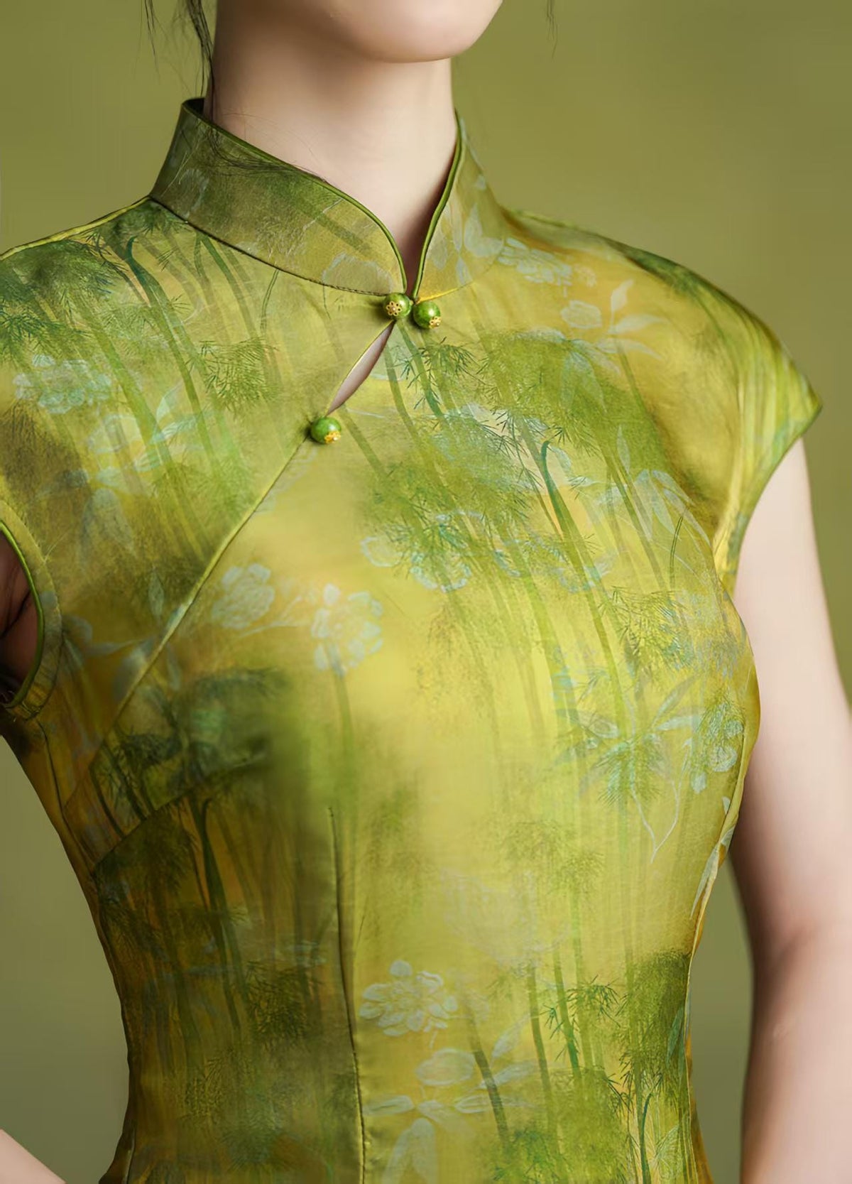 Women's Green Vintage Satin Qipao Cheongsam Dress – additional product view