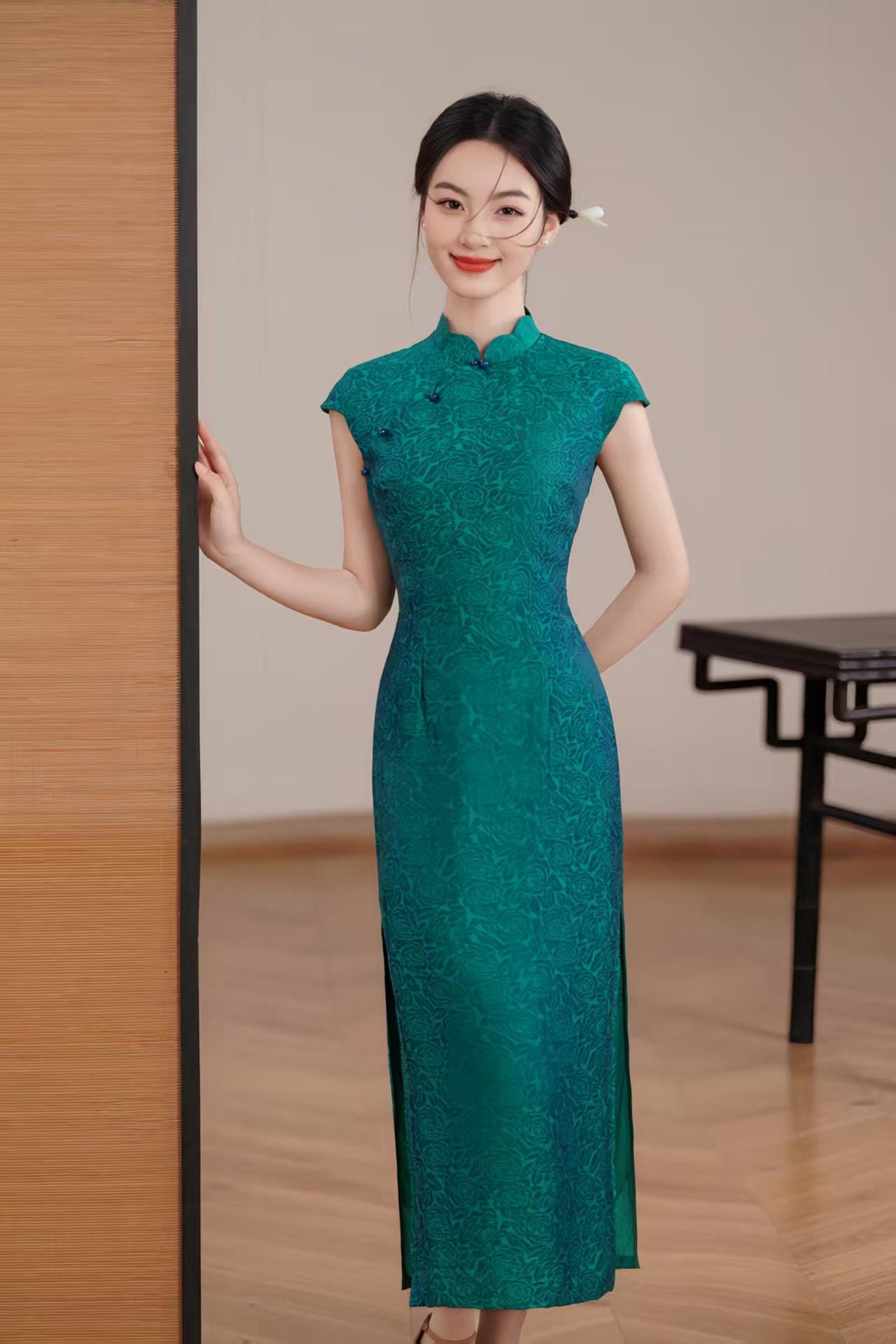 Women's Green Vintage Qipao Cheongsam Dress – additional product view