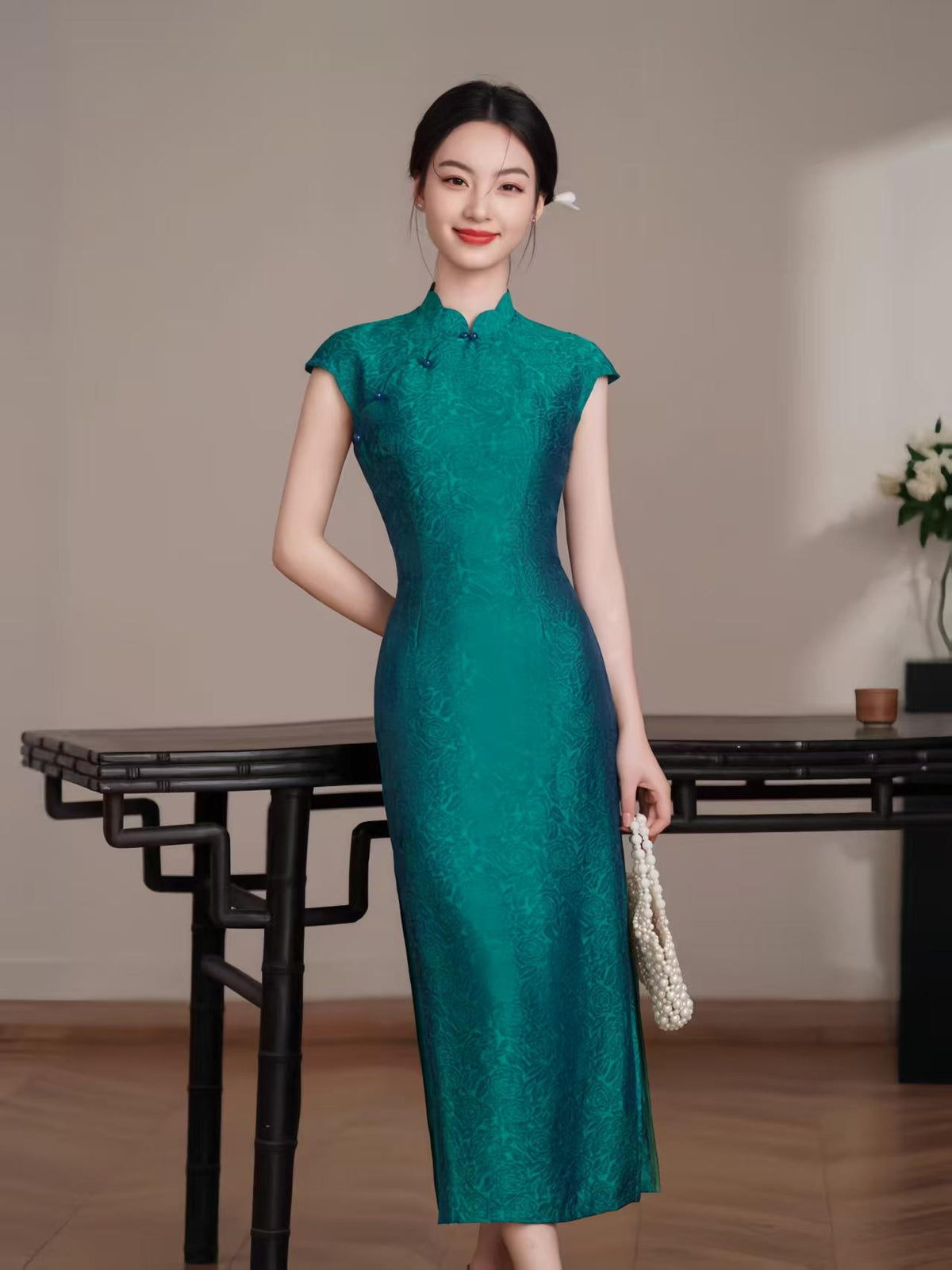 Women's Green Vintage Qipao Cheongsam Dress – additional product view
