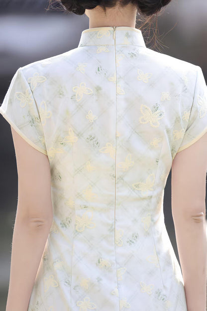 Women's Vintage Qipao Cheongsam Dress – Beige Linen Fitted – additional product view