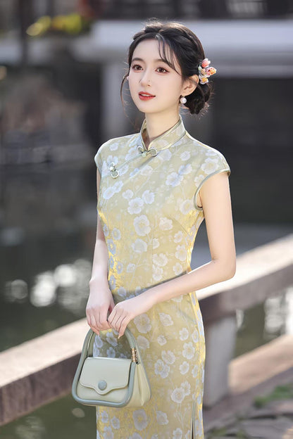 Women's Green Floral Qipao Cheongsam Dress – additional product view