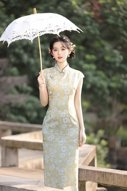 Women's Green Floral Qipao Cheongsam Dress – additional product view