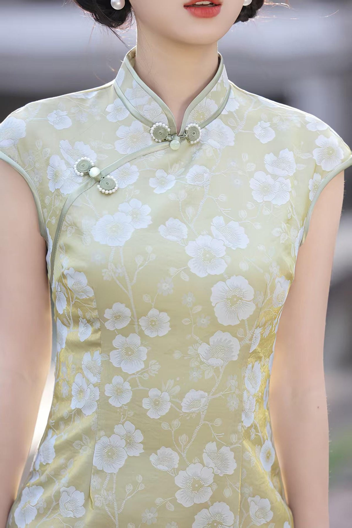 Women's Green Floral Qipao Cheongsam Dress – additional product view