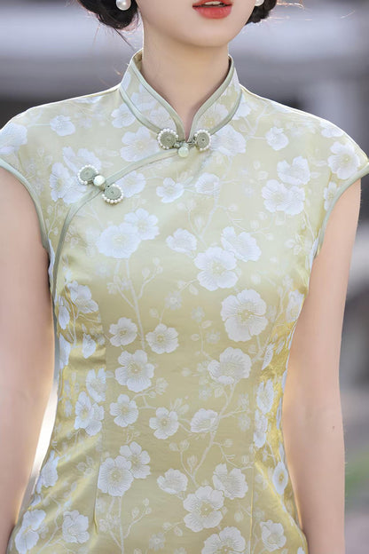 Women's Green Floral Qipao Cheongsam Dress – additional product view