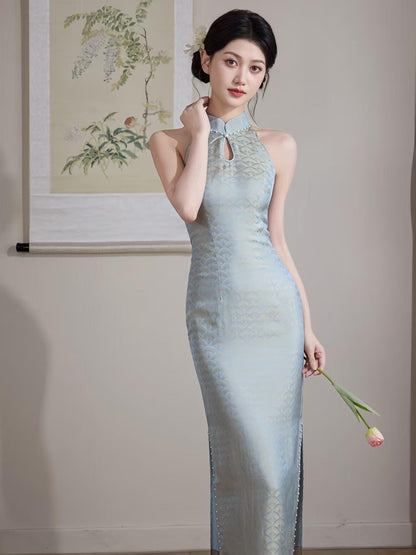 Women's Vintage Qipao Cheongsam Dress – Halter Neck Fitted – additional product view