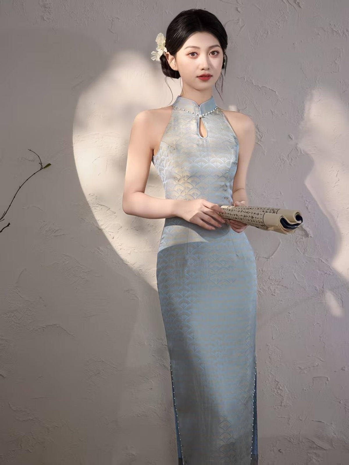 Women's Vintage Qipao Cheongsam Dress – Halter Neck Fitted – additional product view