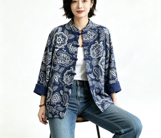 Women's Blue Vintage Chinese Tang Jacket