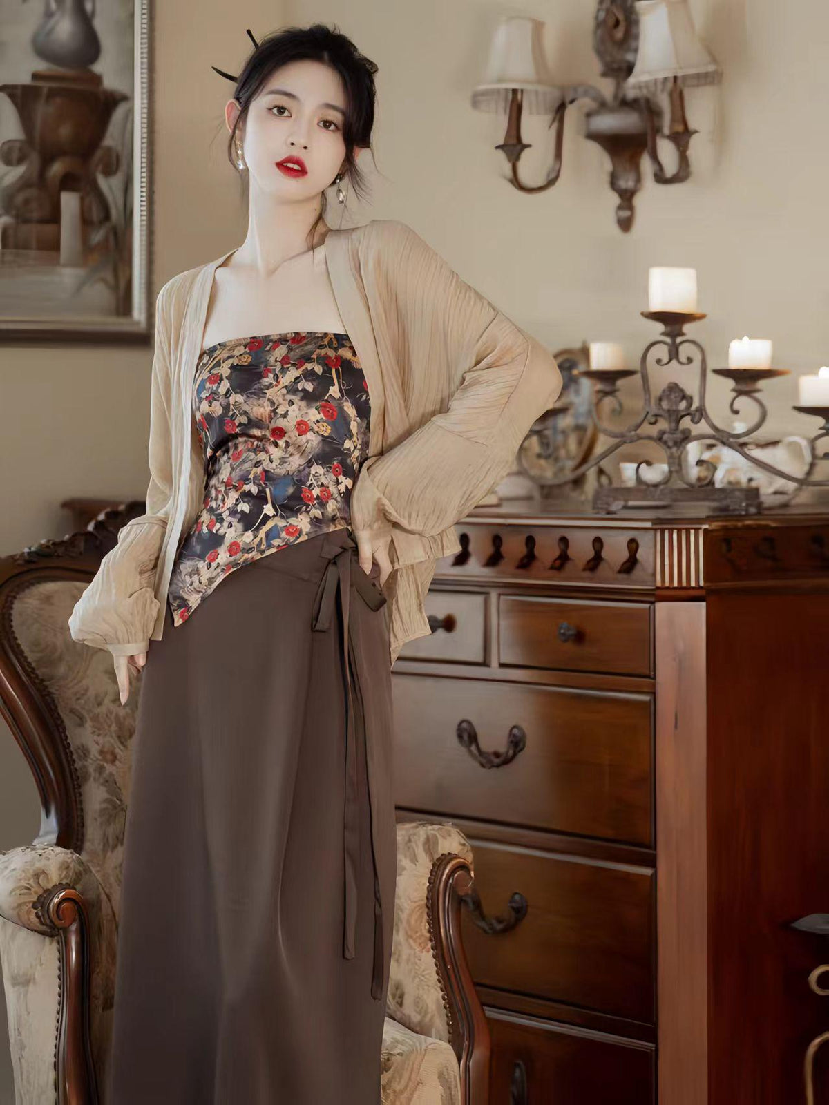 Women's Floral Modern Chinese Two-Piece Set – additional product view