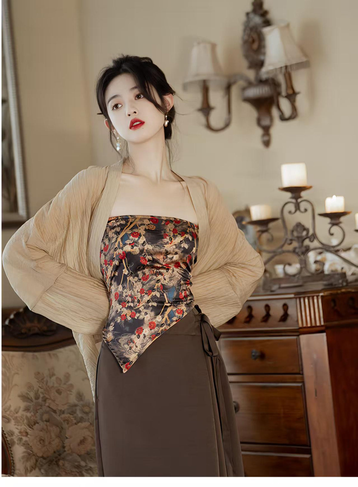 Women's Floral Modern Chinese Two-Piece Set